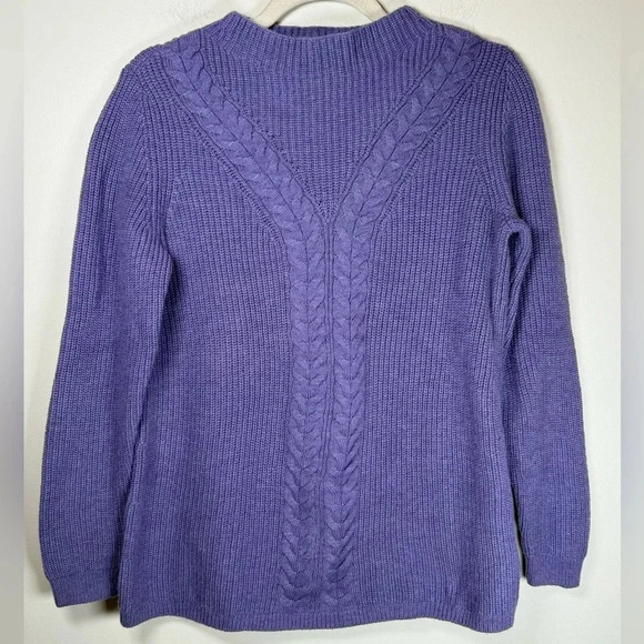 Talbots Wool Blend Sweater Purple Cable Knit Mock Turtleneck Womens Size Medium - Picture 1 of 8